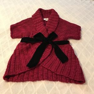 Burgundy Short Sleeve Wool Knit Sweater Cardigan